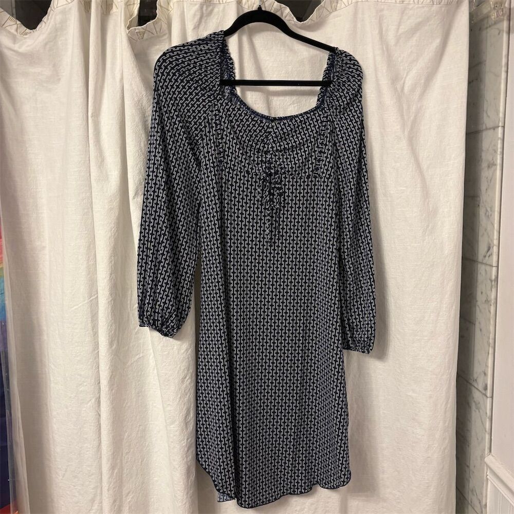 LunaChix Women's Blue Chain Print Bell Sleeve Tunic Dress Casual, sz M - Picture 2 of 9